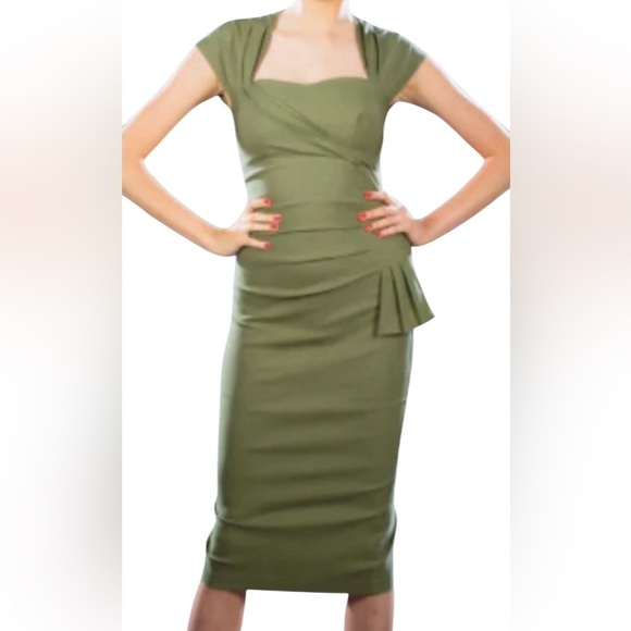 Stop Staring Dresses & Skirts - Stop Staring! Uma Fitted Dress Olive Green Size Medium